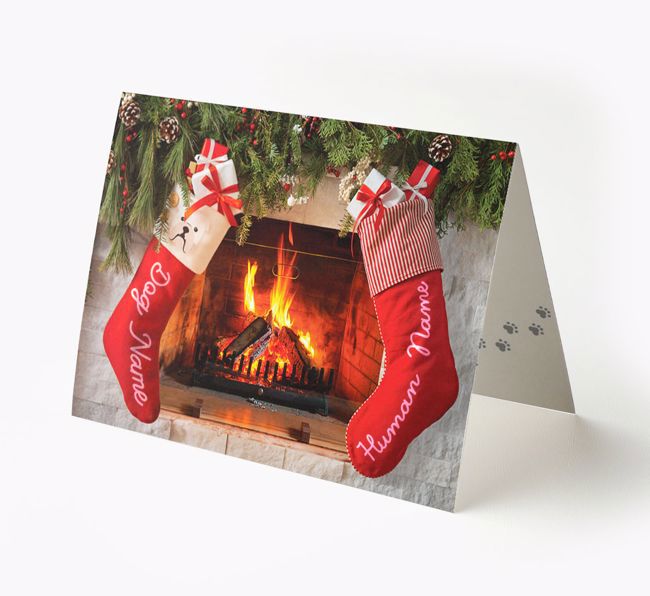 'Me and My Dog Christmas Stockings' - Personalized {breedFullName} Card